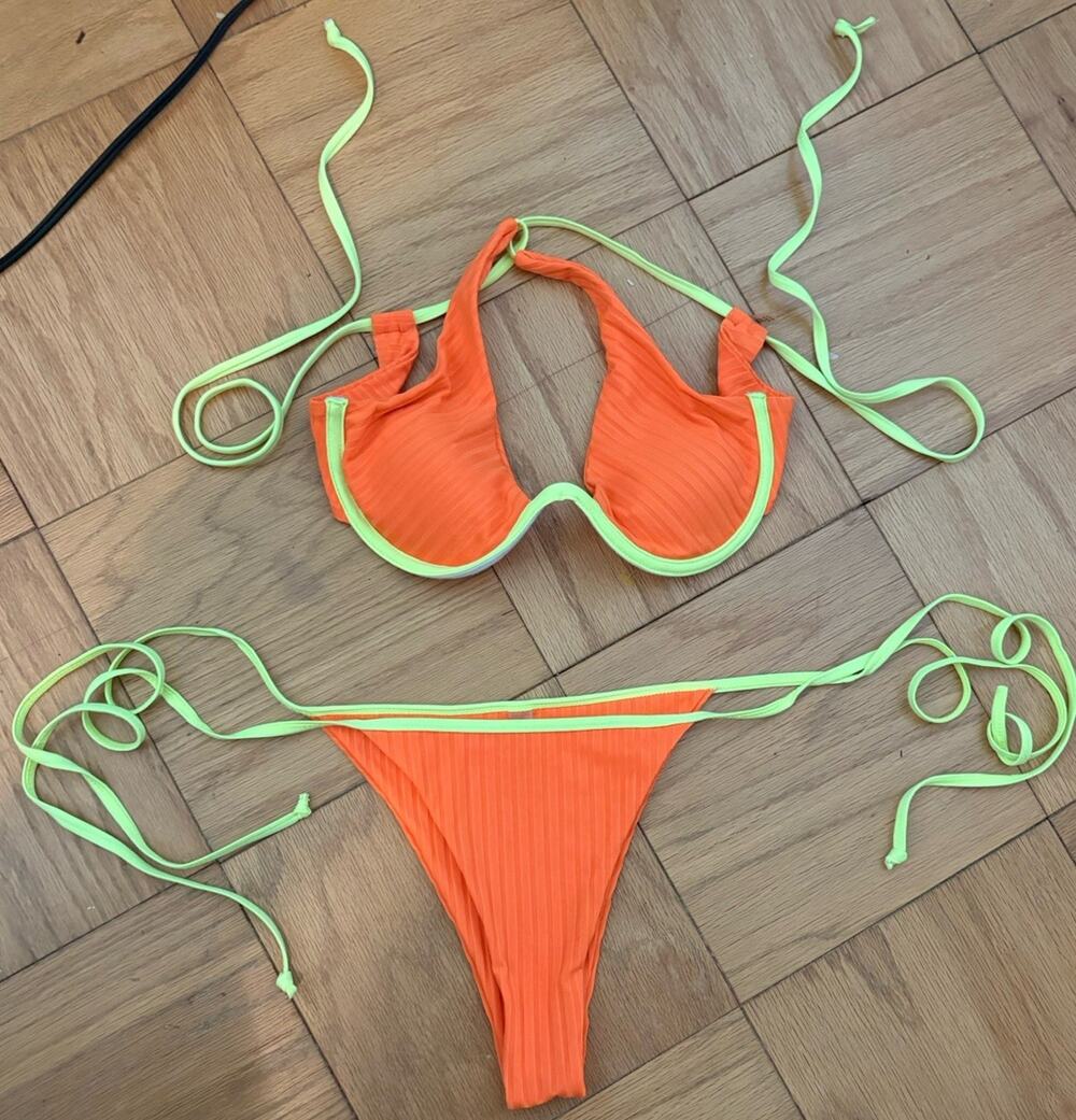 Zaful String Bikini, Orange and Yellow, Size 6